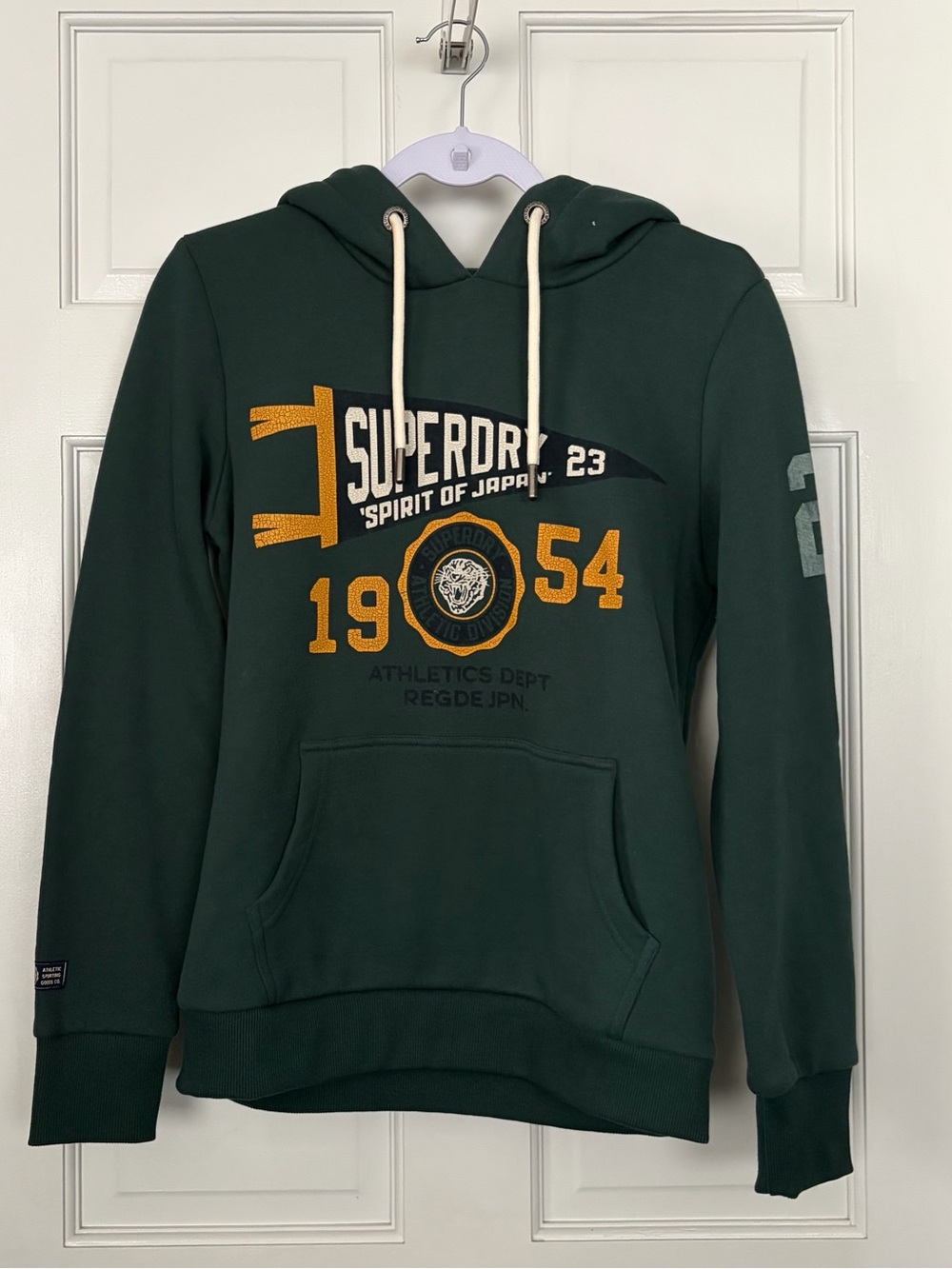 Superdry Dark Green Crewneck Hoodie with Yellow Graphic